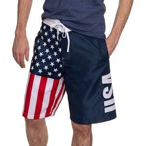 Calhoun Men's Americana USA Flag Fourth of July Swim Board Shorts (USA, Medium)